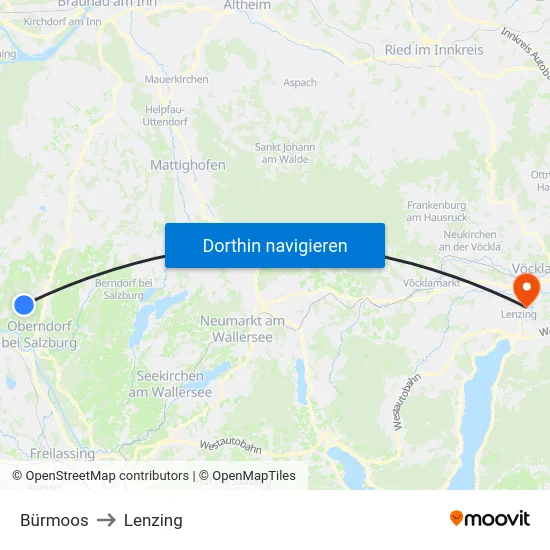 Bürmoos to Lenzing map