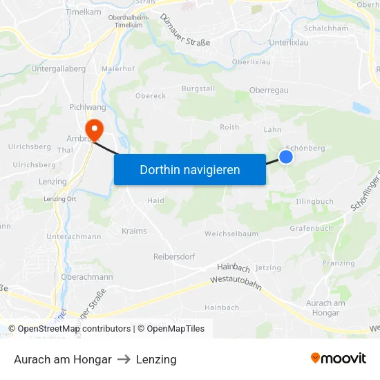 Aurach am Hongar to Lenzing map