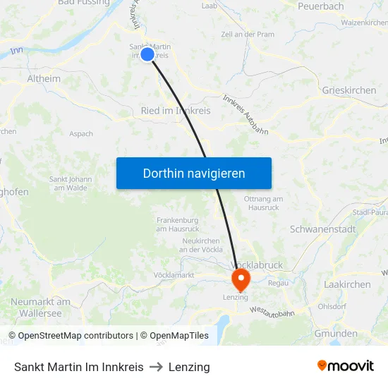 Sankt Martin Im Innkreis to Lenzing map