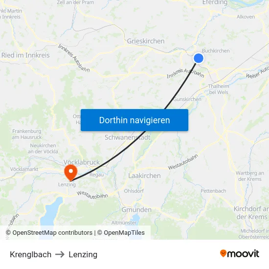 Krenglbach to Lenzing map