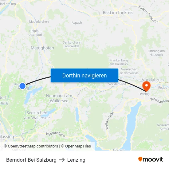 Berndorf Bei Salzburg to Lenzing map