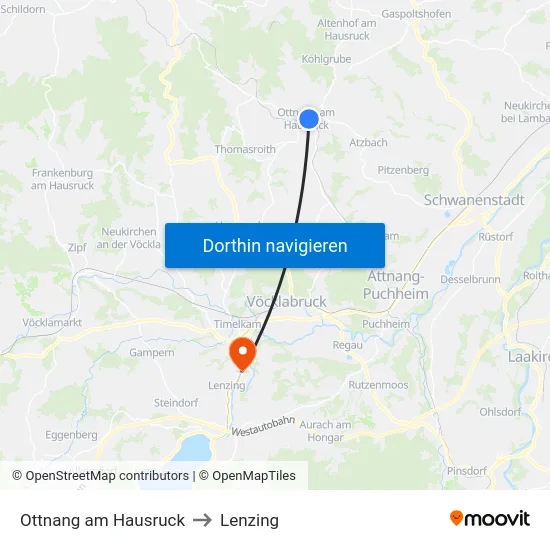 Ottnang am Hausruck to Lenzing map