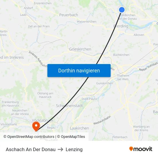 Aschach An Der Donau to Lenzing map