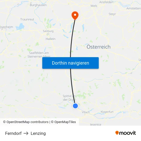 Ferndorf to Lenzing map