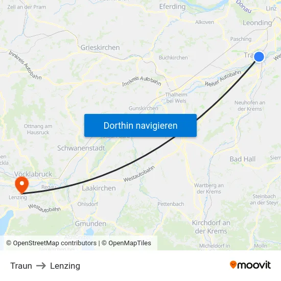 Traun to Lenzing map