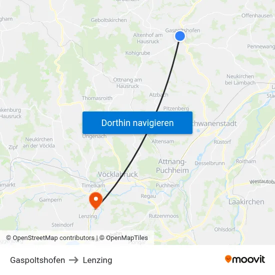 Gaspoltshofen to Lenzing map