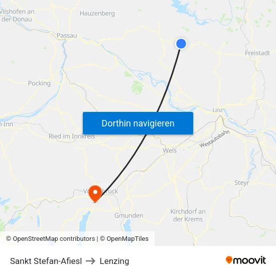 Sankt Stefan-Afiesl to Lenzing map