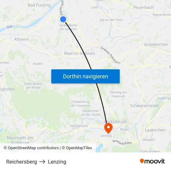 Reichersberg to Lenzing map