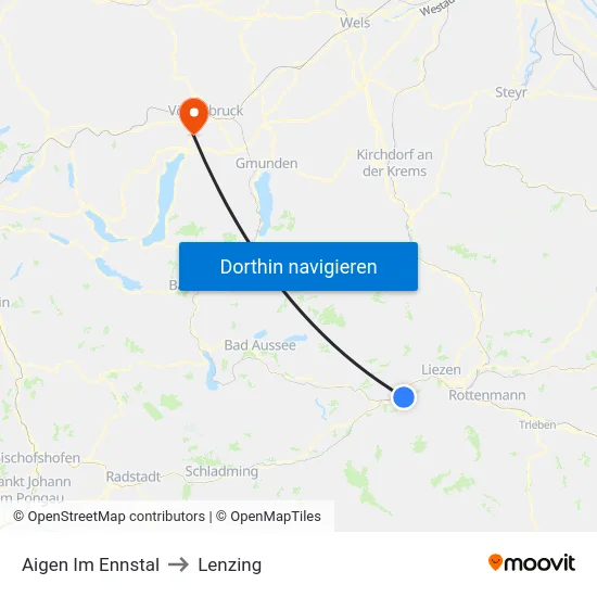 Aigen Im Ennstal to Lenzing map