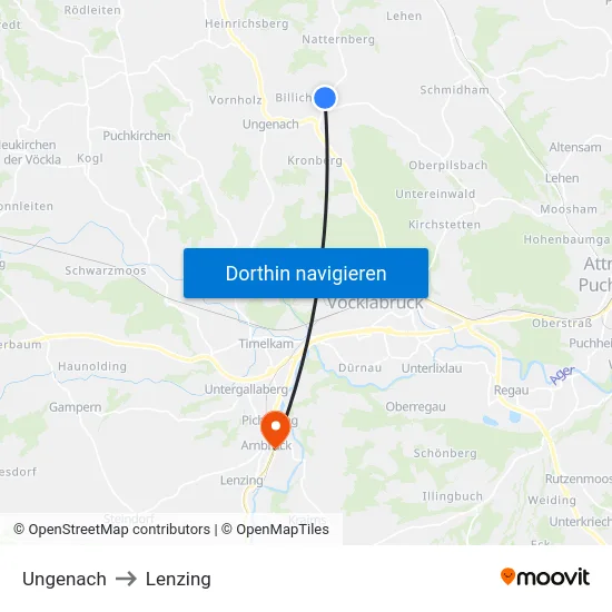 Ungenach to Lenzing map