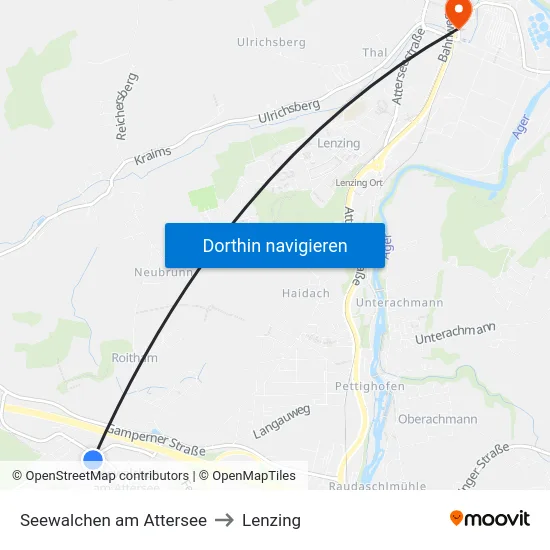 Seewalchen am Attersee to Lenzing map