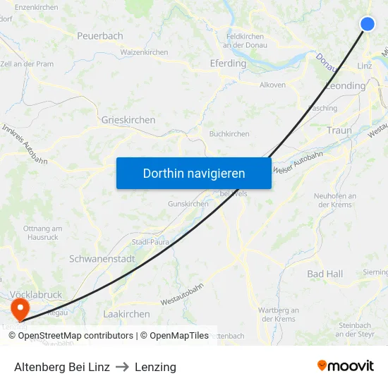 Altenberg Bei Linz to Lenzing map