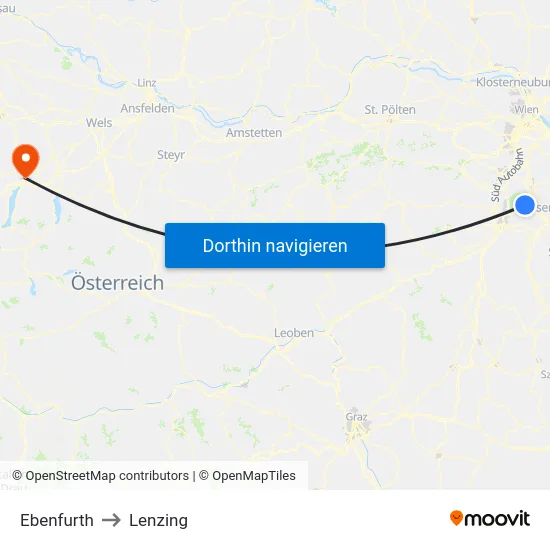 Ebenfurth to Lenzing map