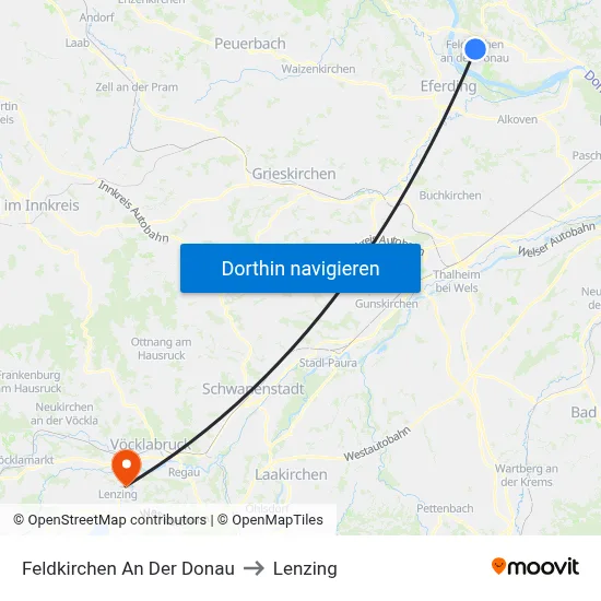 Feldkirchen An Der Donau to Lenzing map