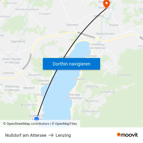 Nußdorf am Attersee to Lenzing map