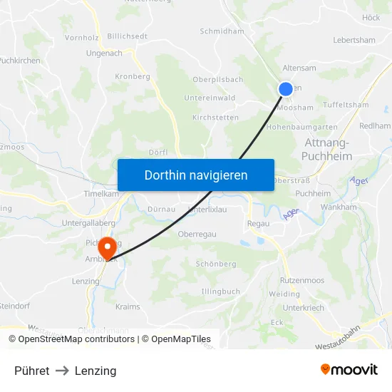Pühret to Lenzing map
