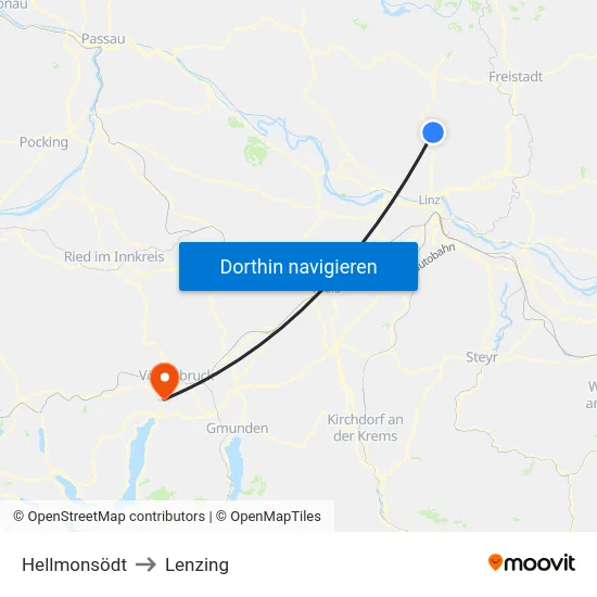 Hellmonsödt to Lenzing map
