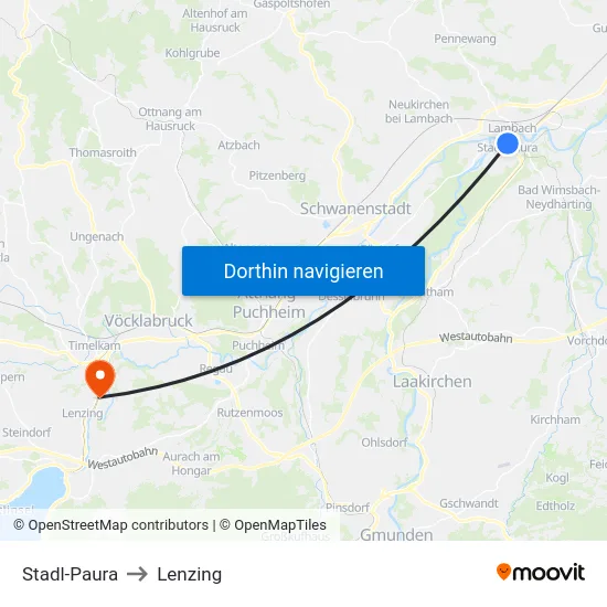 Stadl-Paura to Lenzing map