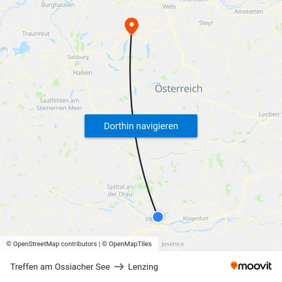 Treffen am Ossiacher See to Lenzing map