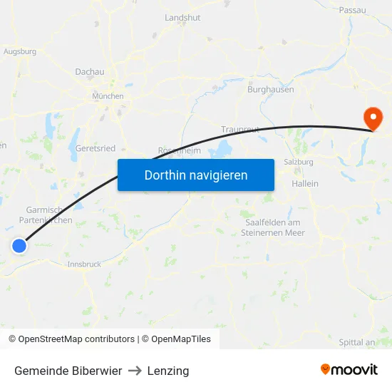 Gemeinde Biberwier to Lenzing map