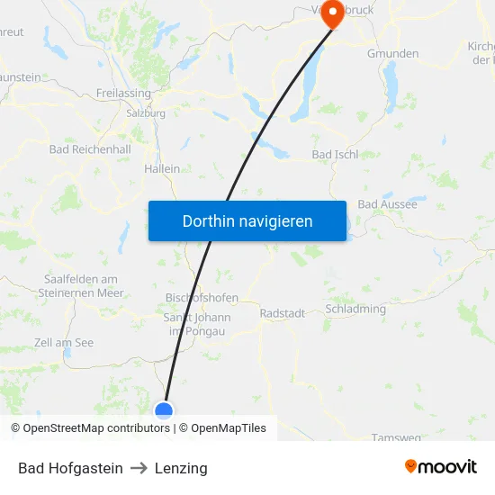 Bad Hofgastein to Lenzing map