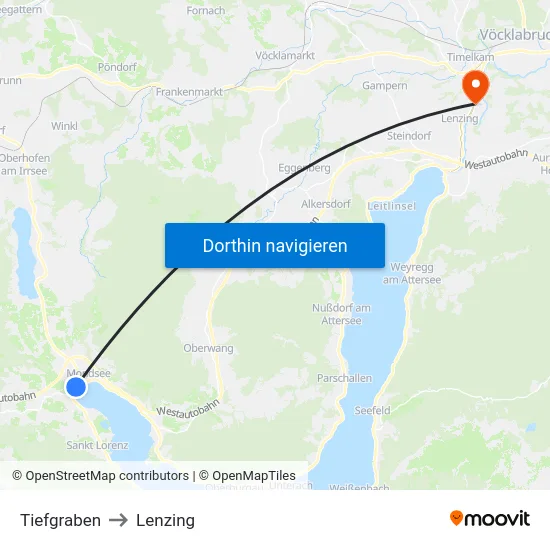 Tiefgraben to Lenzing map