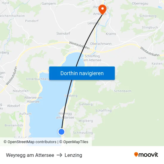 Weyregg am Attersee to Lenzing map