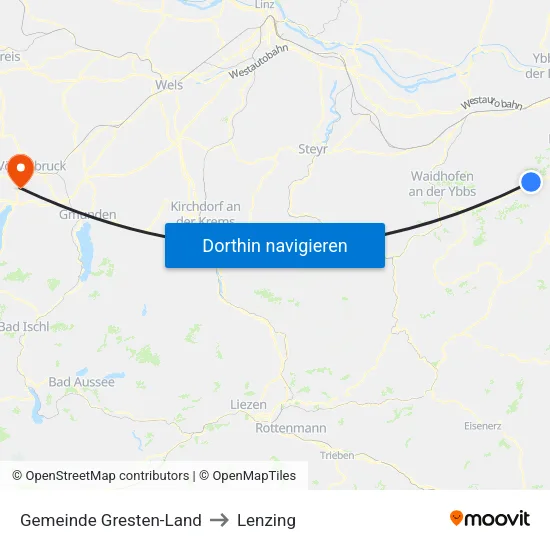 Gemeinde Gresten-Land to Lenzing map