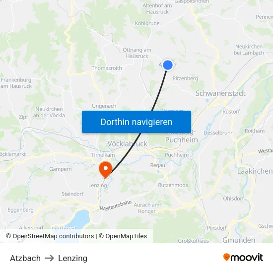 Atzbach to Lenzing map