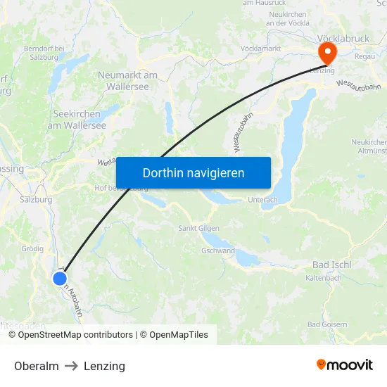 Oberalm to Lenzing map