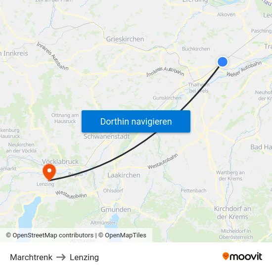 Marchtrenk to Lenzing map