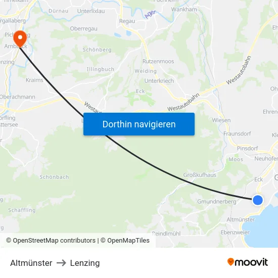 Altmünster to Lenzing map