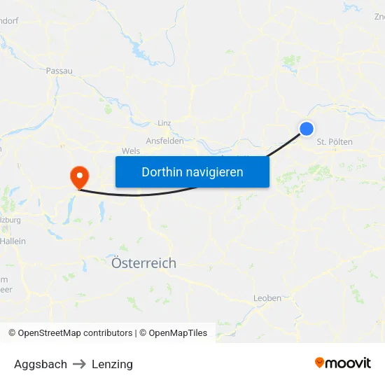 Aggsbach to Lenzing map