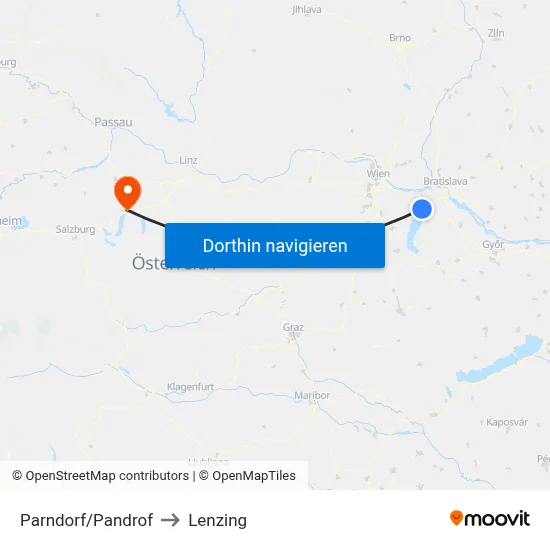 Parndorf/Pandrof to Lenzing map