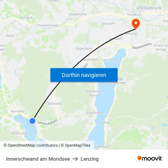 Innerschwand am Mondsee to Lenzing map
