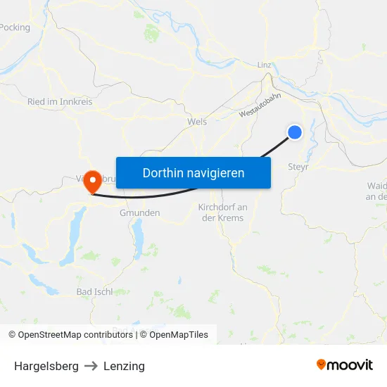Hargelsberg to Lenzing map