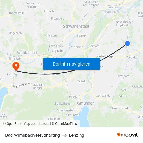 Bad Wimsbach-Neydharting to Lenzing map