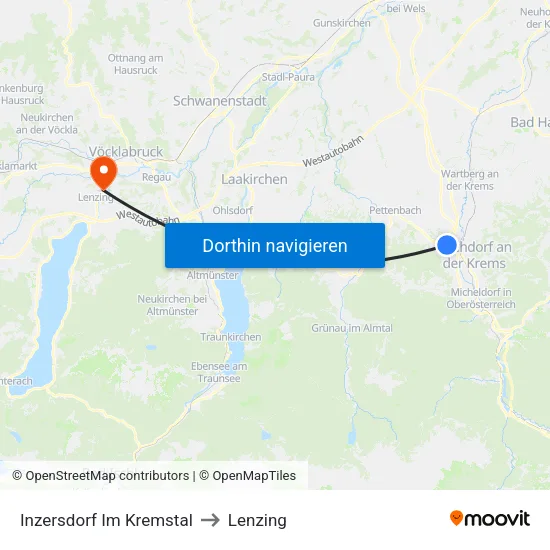 Inzersdorf Im Kremstal to Lenzing map