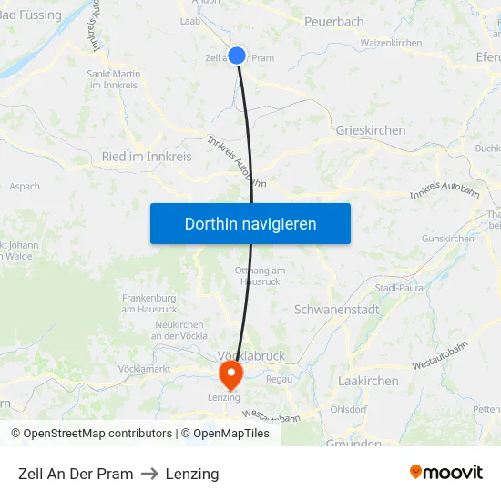 Zell An Der Pram to Lenzing map