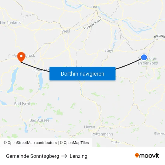 Gemeinde Sonntagberg to Lenzing map