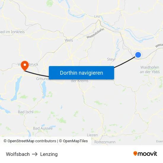 Wolfsbach to Lenzing map