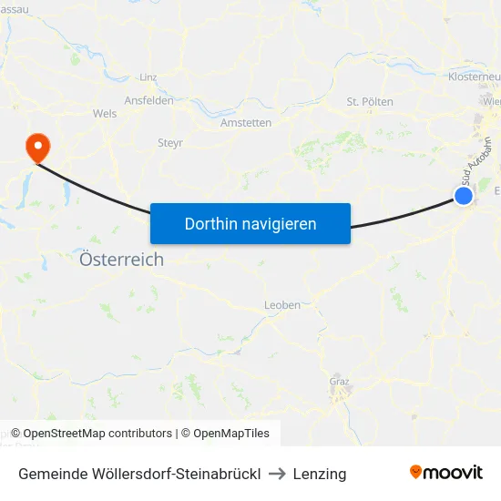 Gemeinde Wöllersdorf-Steinabrückl to Lenzing map