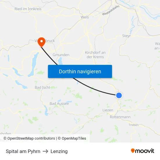 Spital am Pyhrn to Lenzing map