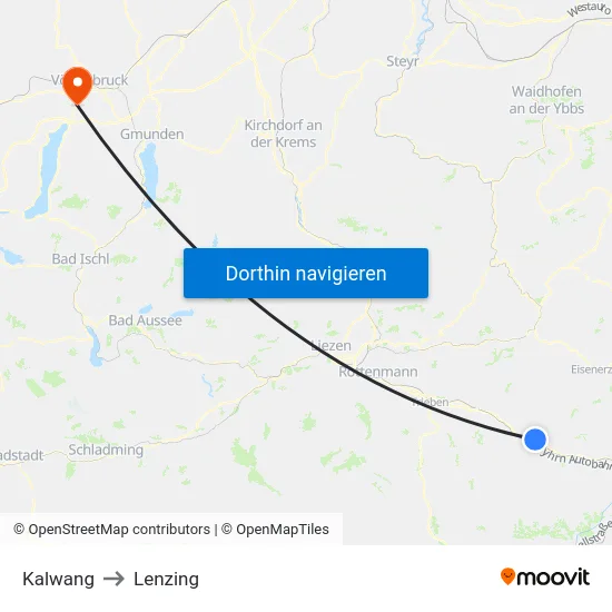 Kalwang to Lenzing map