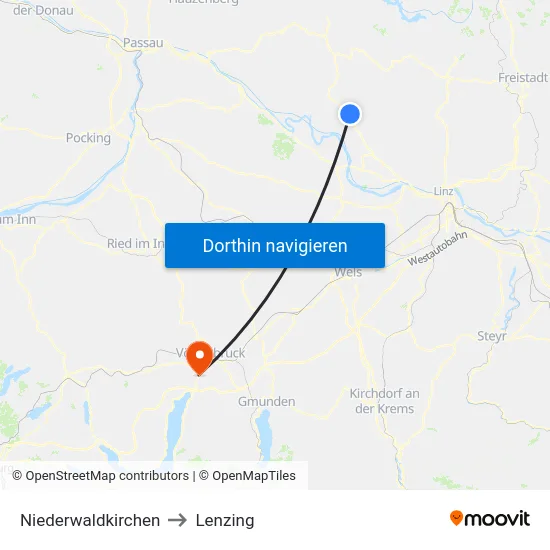 Niederwaldkirchen to Lenzing map