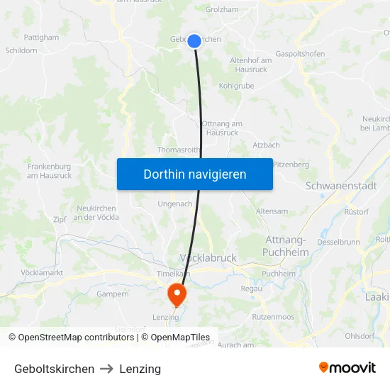 Geboltskirchen to Lenzing map