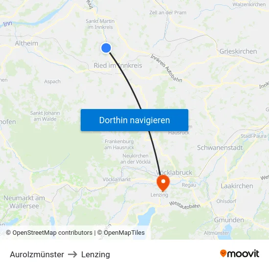 Aurolzmünster to Lenzing map