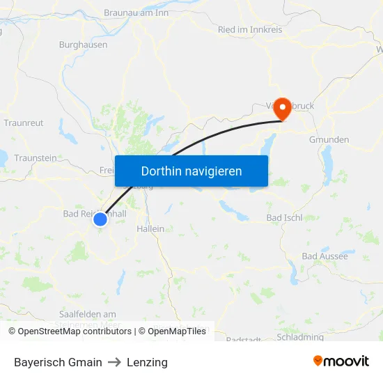 Bayerisch Gmain to Lenzing map
