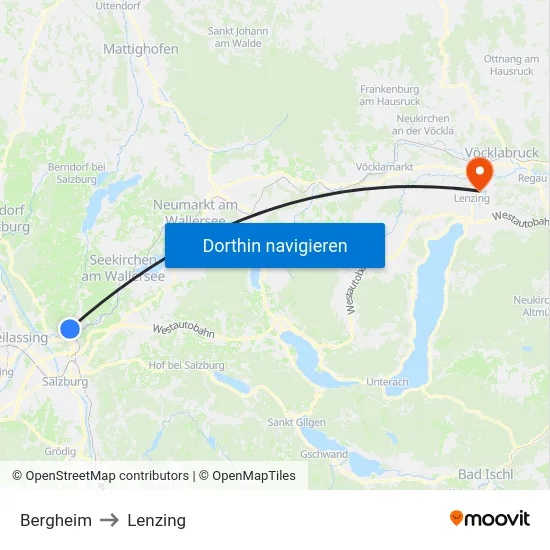 Bergheim to Lenzing map