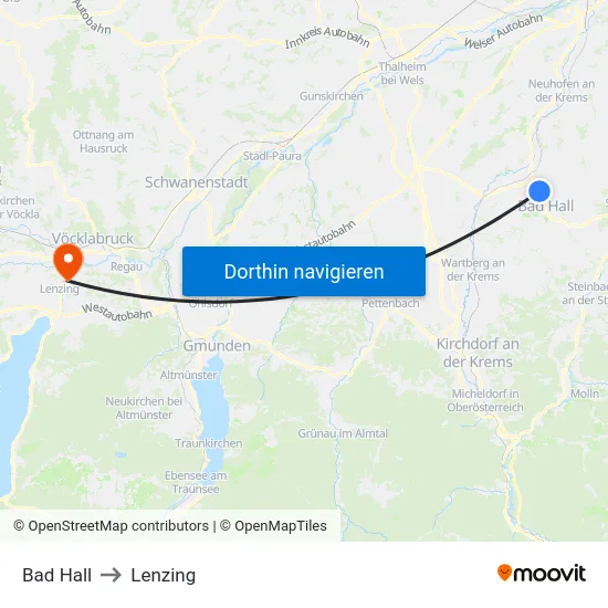 Bad Hall to Lenzing map